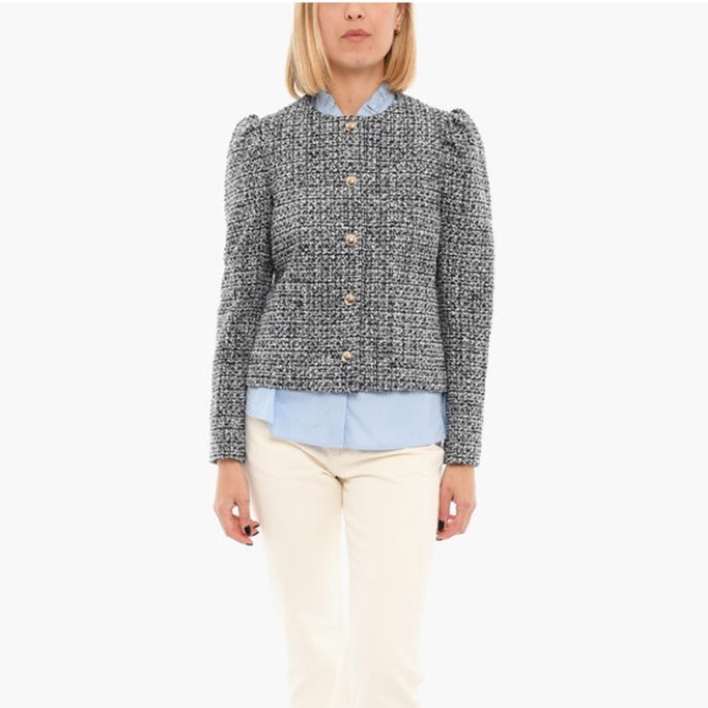kate spade Black & White Tweed Button-Front Blazer
